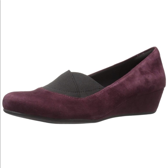 Suede Burgundy Red Wide Fit Comfort Wedge Pump - Picture 4 of 6